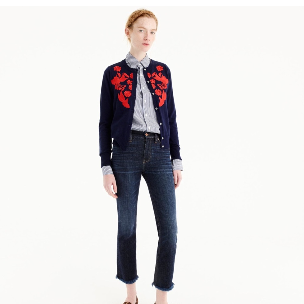 Lightweight Wool Jackie Cardigan with Embroidery